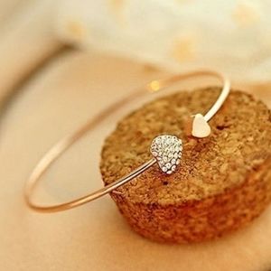 Heart cuff bracelet with rhinestones